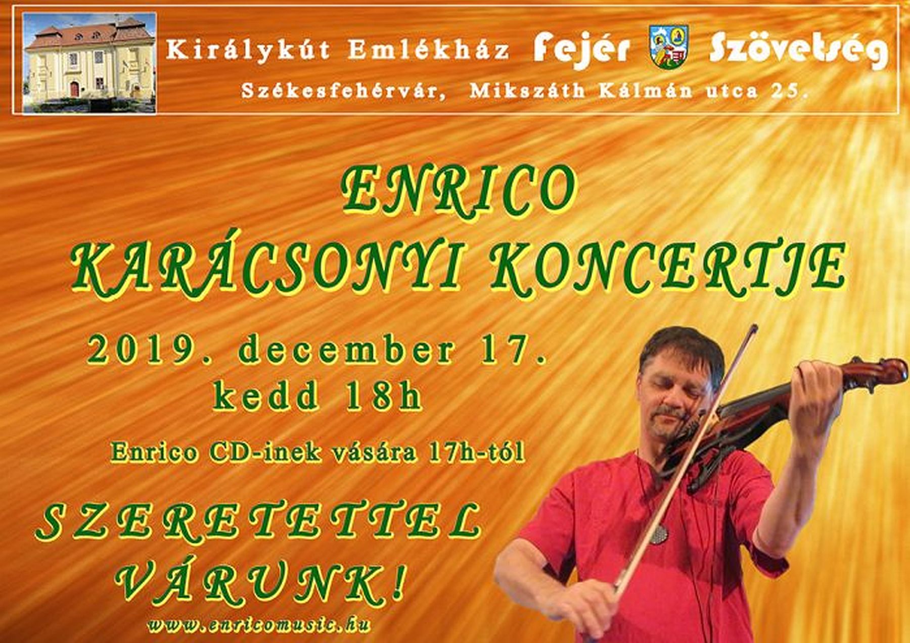 Enrico karácsonyi koncertje kedden a Királykút Emlékházban